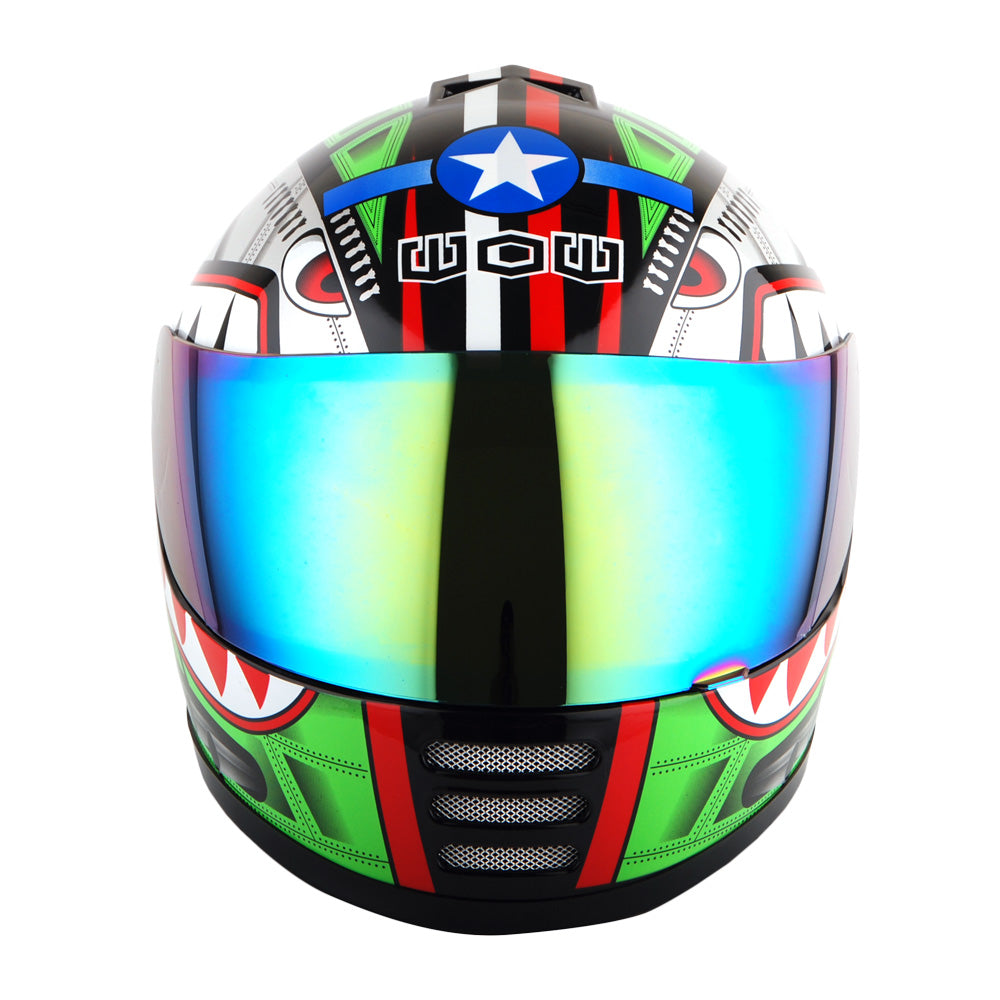 WOW Youth Motorcycle Full Face Helmet Street Bike BMX MX  Kids Shark + MX Skeleton Glove Bundle: HKY-B15