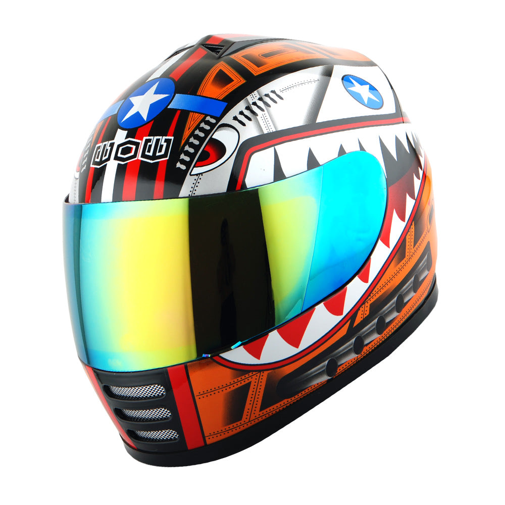WOW Youth Motorcycle Full Face Helmet Street Bike BMX MX  Kids Shark + MX Skeleton Glove Bundle: HKY-B15
