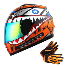 WOW Youth Motorcycle Full Face Helmet Street Bike BMX MX  Kids Shark + MX Skeleton Glove Bundle: HKY-B15
