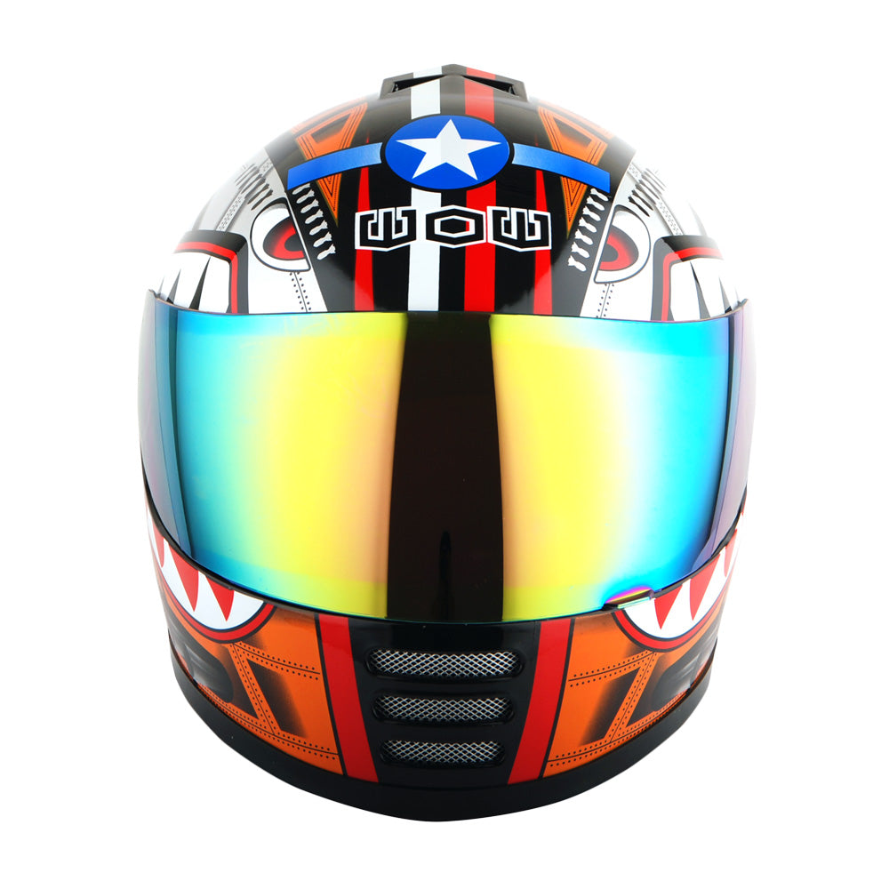 WOW Youth Motorcycle Full Face Helmet Street Bike BMX MX  Kids Shark + MX Skeleton Glove Bundle: HKY-B15