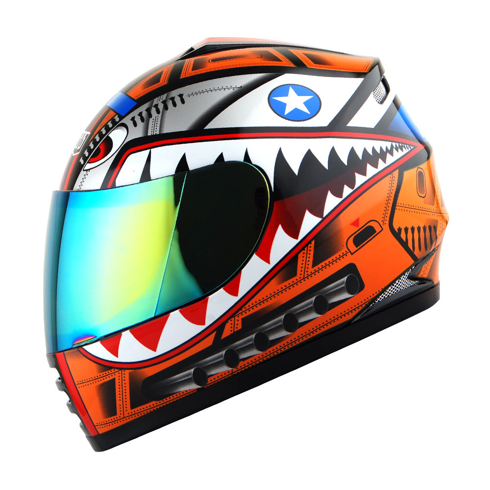 WOW Youth Motorcycle Full Face Helmet Street Bike BMX MX  Kids Shark + MX Skeleton Glove Bundle: HKY-B15
