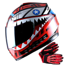WOW Youth Motorcycle Full Face Helmet Street Bike BMX MX  Kids Shark + MX Skeleton Glove Bundle: HKY-B15