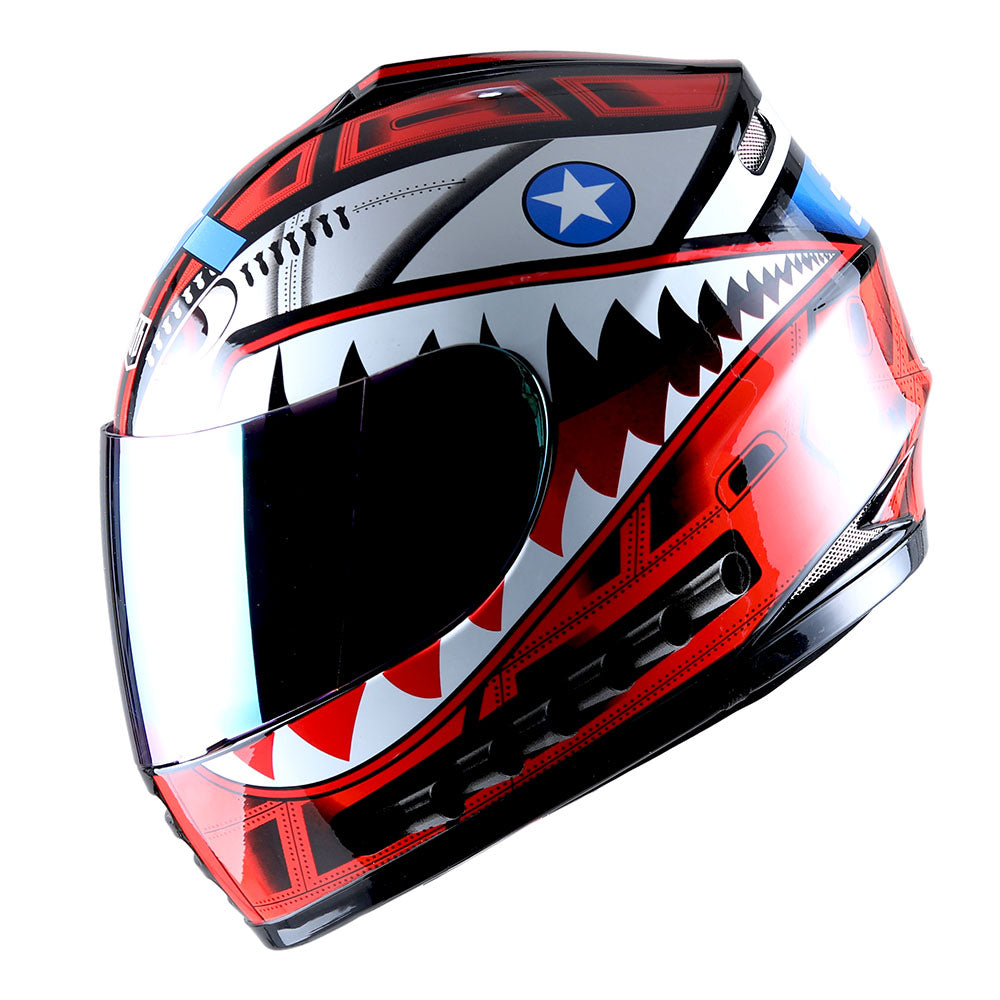 WOW Youth Motorcycle Full Face Helmet Street Bike BMX MX  Kids Shark + MX Skeleton Glove Bundle: HKY-B15