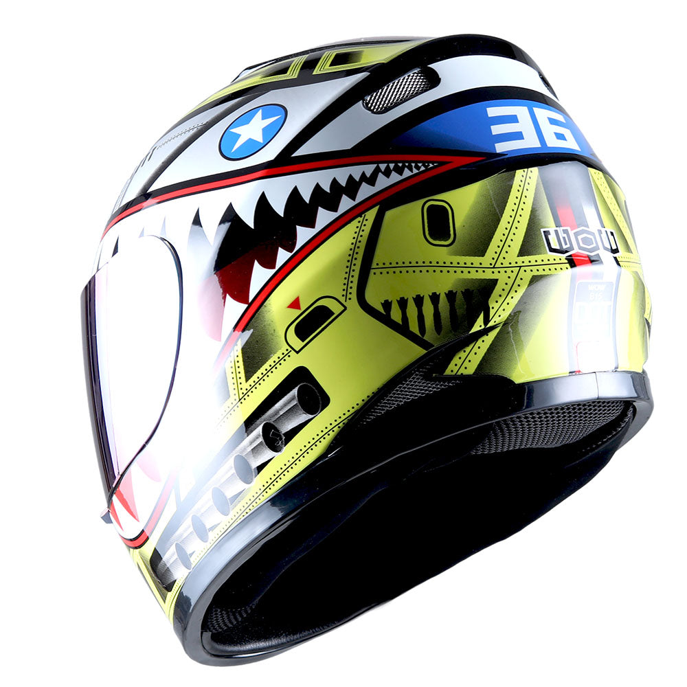 WOW Youth Motorcycle Full Face Helmet Street Bike BMX MX  Kids Shark + MX Skeleton Glove Bundle: HKY-B15