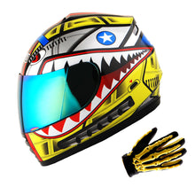 WOW Youth Motorcycle Full Face Helmet Street Bike BMX MX  Kids Shark + MX Skeleton Glove Bundle: HKY-B15