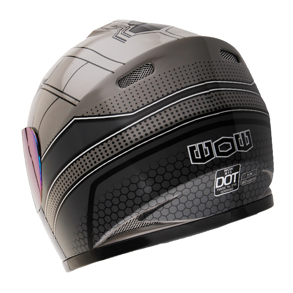 WOW Youth Motorcycle Full Face Helmet Street Bike BMX MX  Kids Shark + MX Skeleton Glove Bundle: HKY-B15