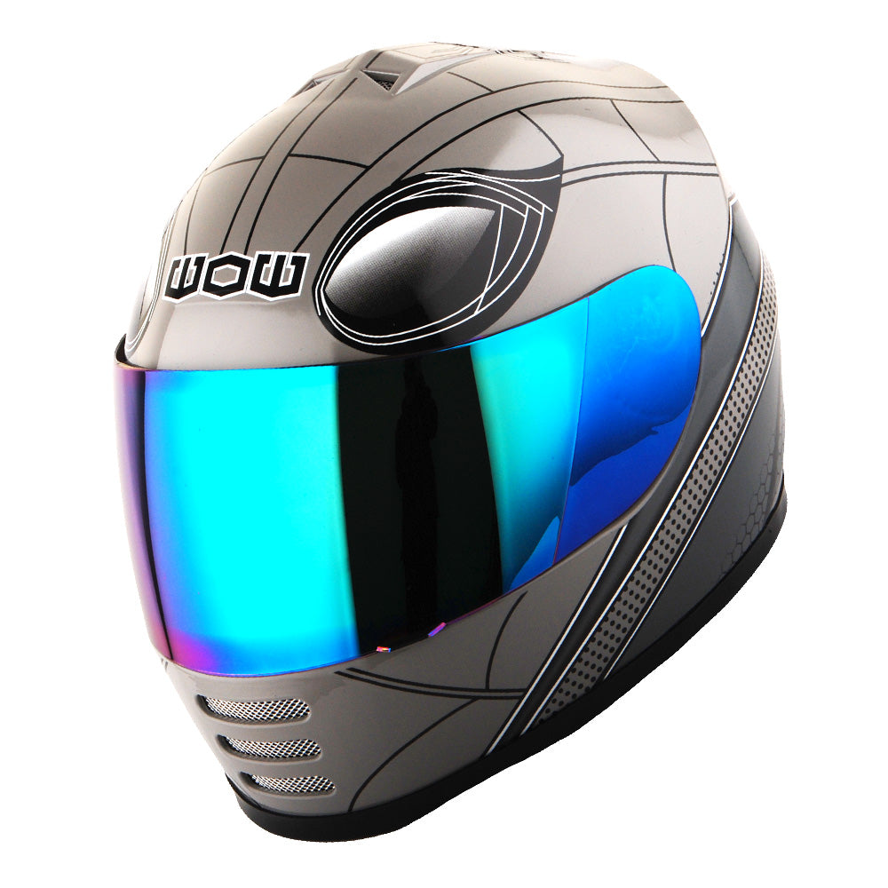 WOW Youth Motorcycle Full Face Helmet Street Bike BMX MX  Kids Shark + MX Skeleton Glove Bundle: HKY-B15