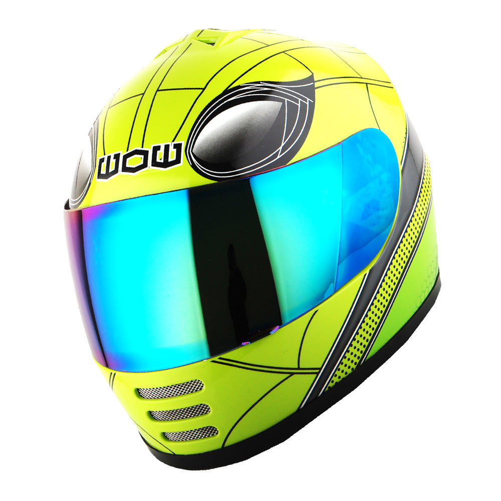 WOW Youth Motorcycle Full Face Helmet Street Bike BMX MX  Kids Shark + MX Skeleton Glove Bundle: HKY-B15
