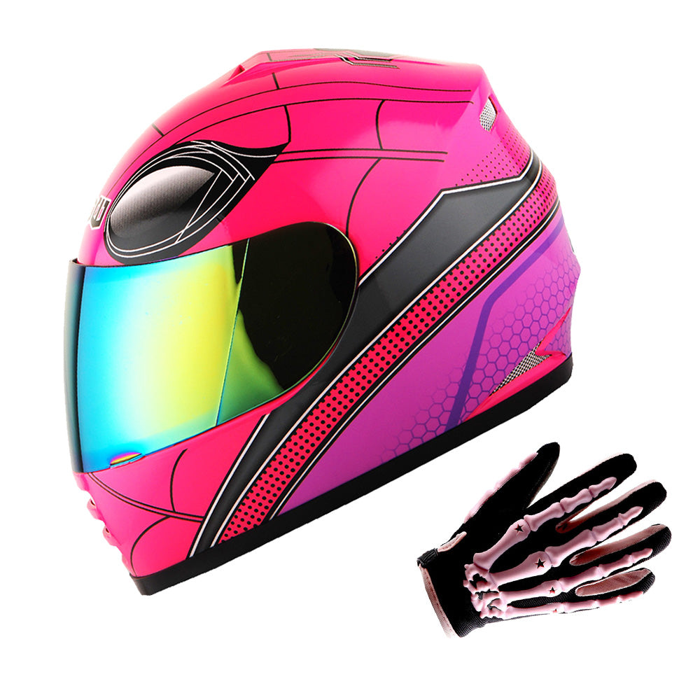 WOW Youth Motorcycle Full Face Helmet Street Bike BMX MX  Kids Shark + MX Skeleton Glove Bundle: HKY-B15