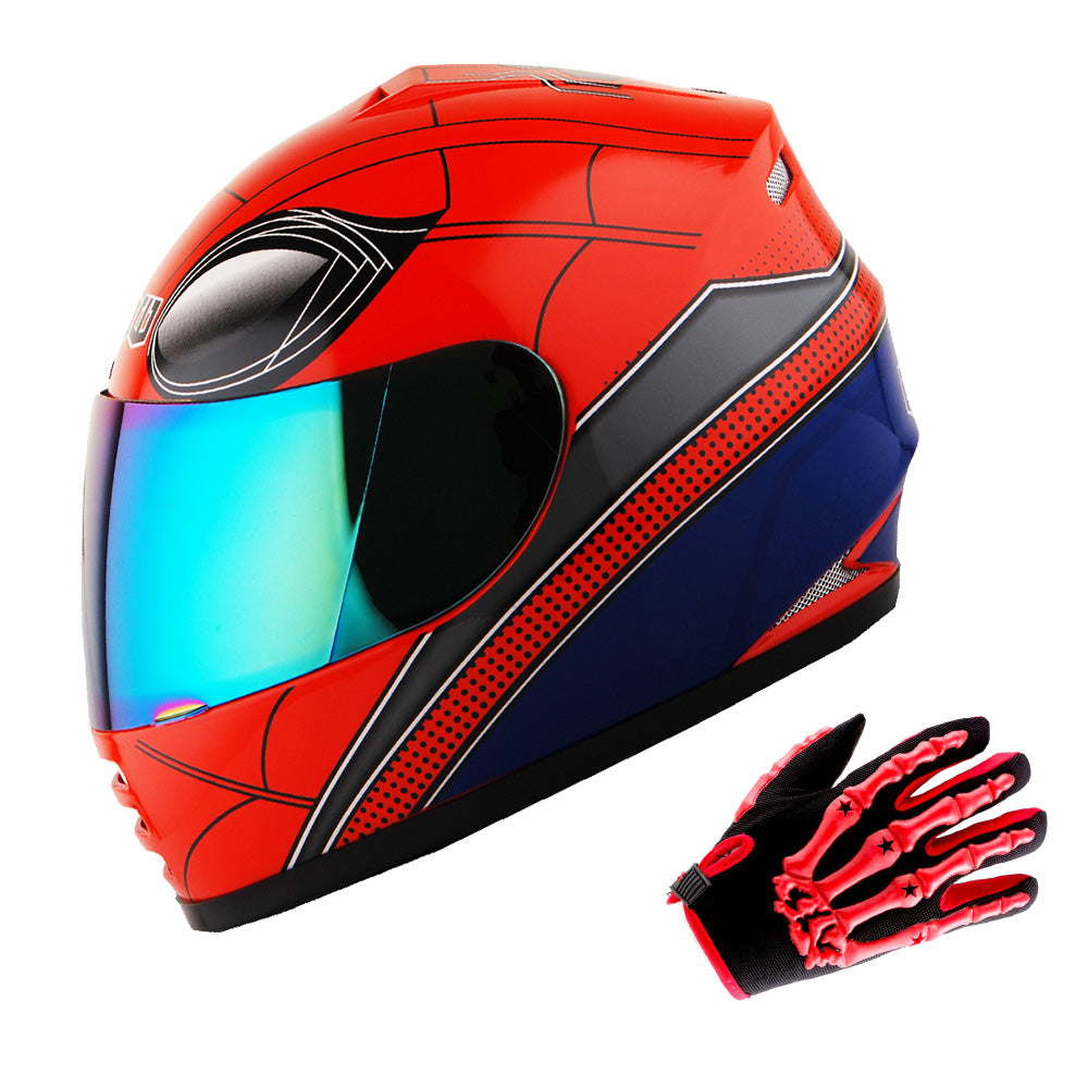 WOW Youth Motorcycle Full Face Helmet Street Bike BMX MX  Kids Shark + MX Skeleton Glove Bundle: HKY-B15