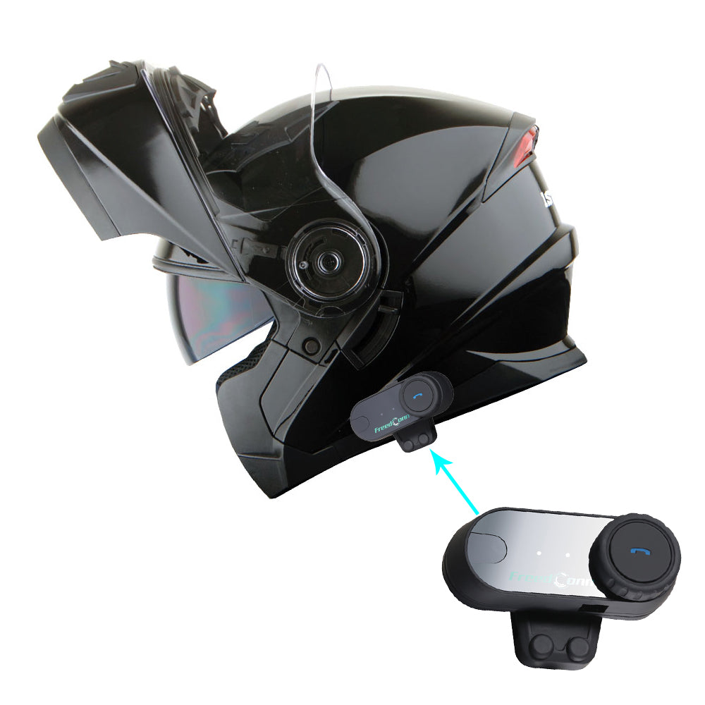 1Storm New Motorcycle Bike Modular Full Face Helmet Dual Visor Sun Shield with LED Tail Light + Motorcycle Bluetooth Headset: Modular901