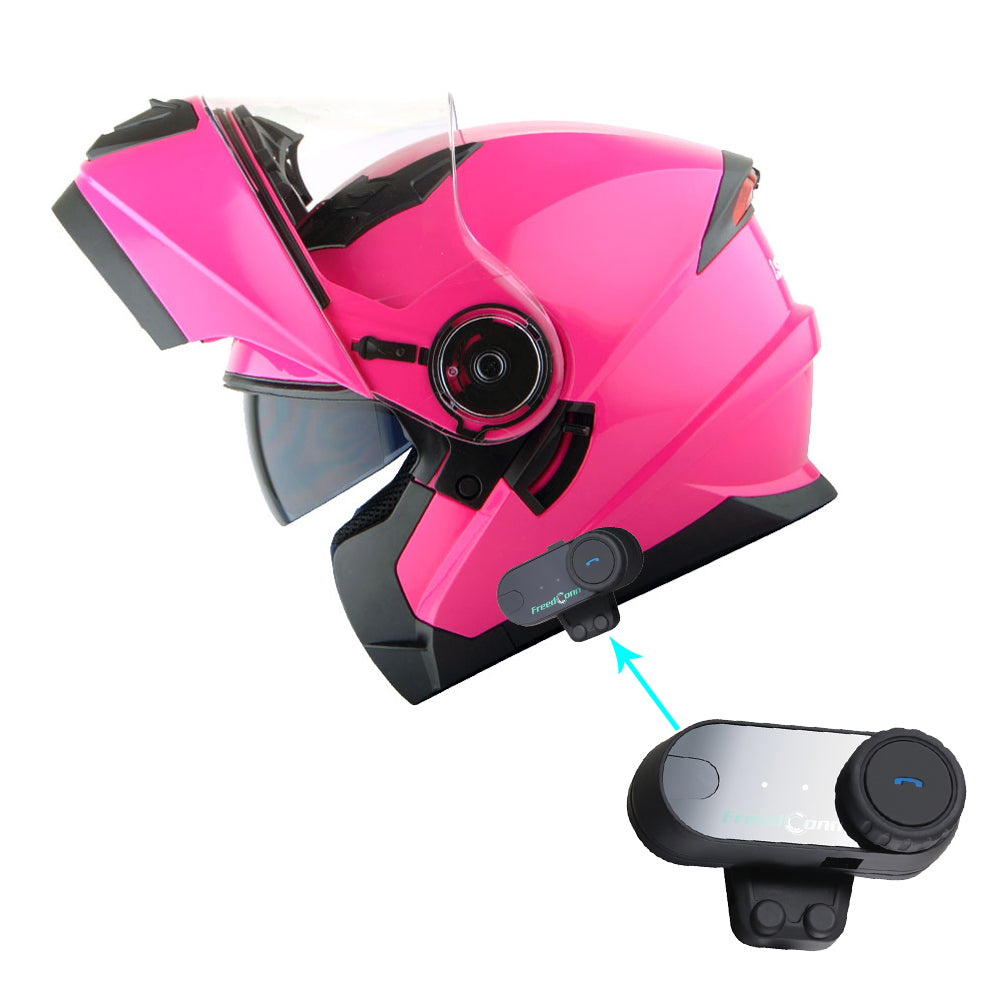 1Storm New Motorcycle Bike Modular Full Face Helmet Dual Visor Sun Shield with LED Tail Light + Motorcycle Bluetooth Headset: Modular901