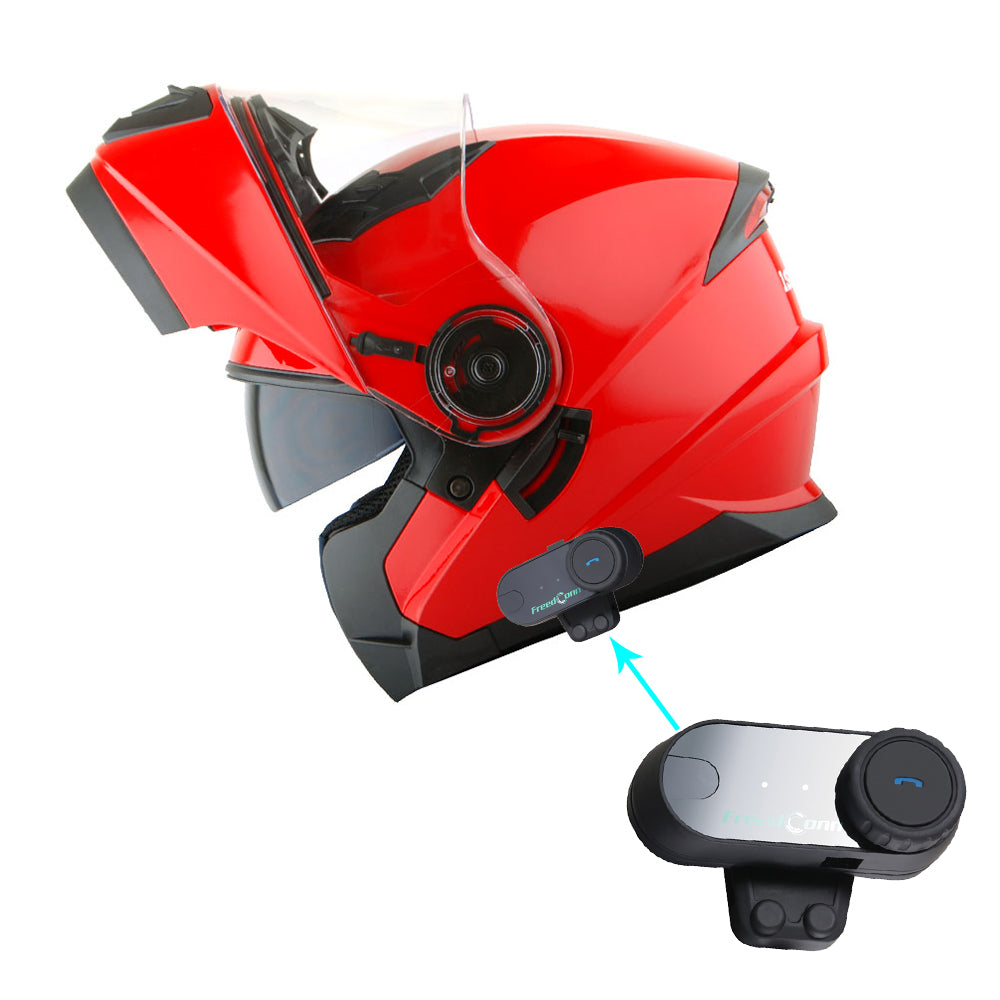 1Storm New Motorcycle Bike Modular Full Face Helmet Dual Visor Sun Shield with LED Tail Light + Motorcycle Bluetooth Headset: Modular901