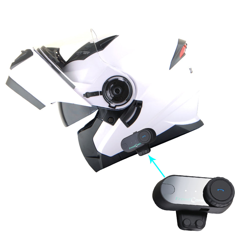 1Storm New Motorcycle Bike Modular Full Face Helmet Dual Visor Sun Shield with LED Tail Light + Motorcycle Bluetooth Headset: Modular901