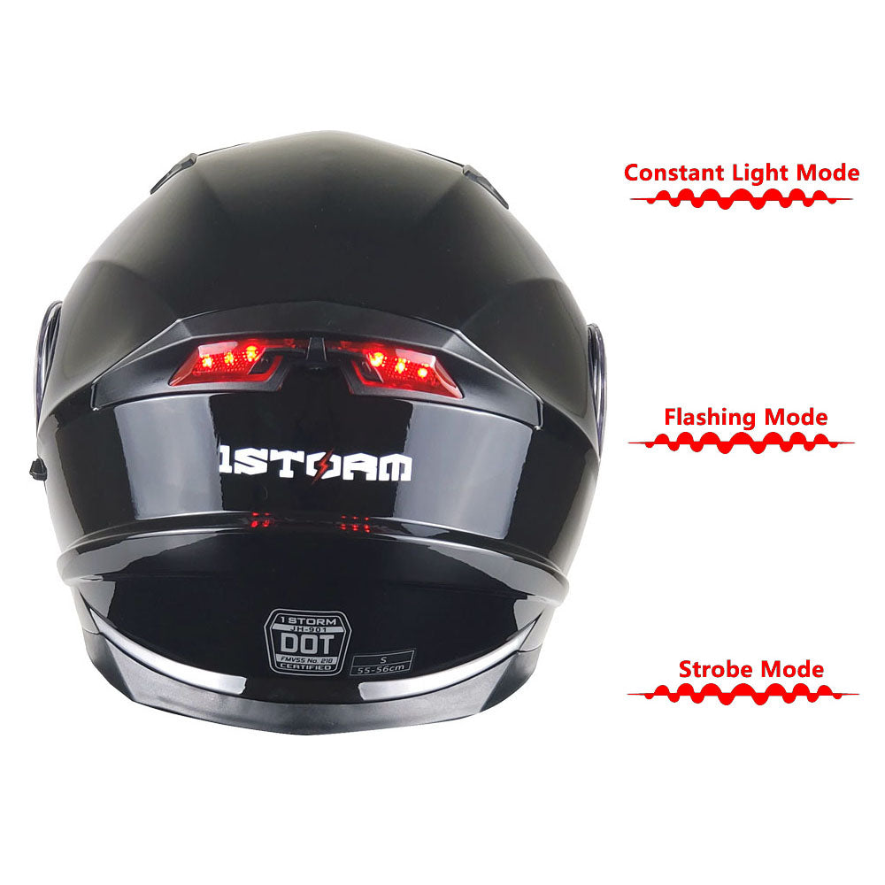 1Storm New Motorcycle Bike Modular Full Face Helmet Dual Visor Sun Shield with LED Tail Light + Motorcycle Bluetooth Headset: Modular901