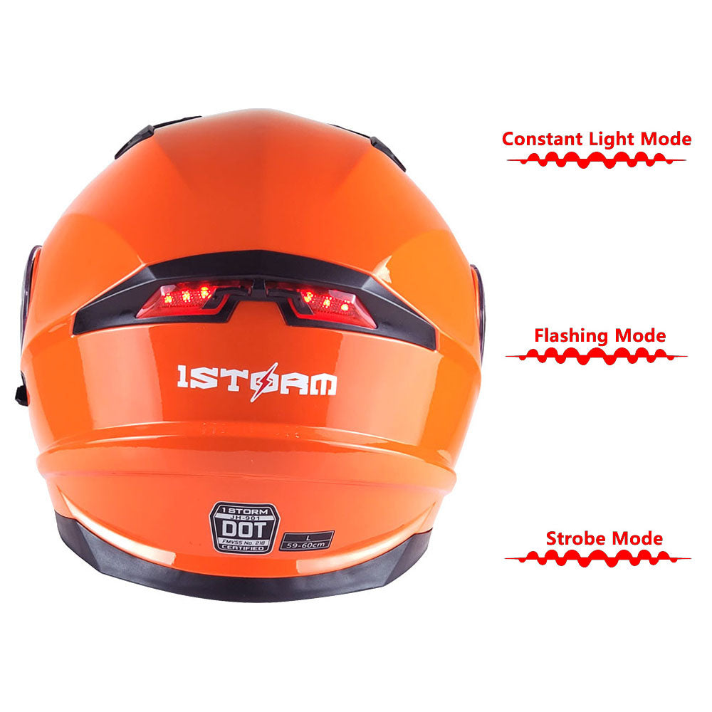 1Storm New Motorcycle Bike Modular Full Face Helmet Dual Visor Sun Shield with LED Tail Light + Motorcycle Bluetooth Headset: Modular901