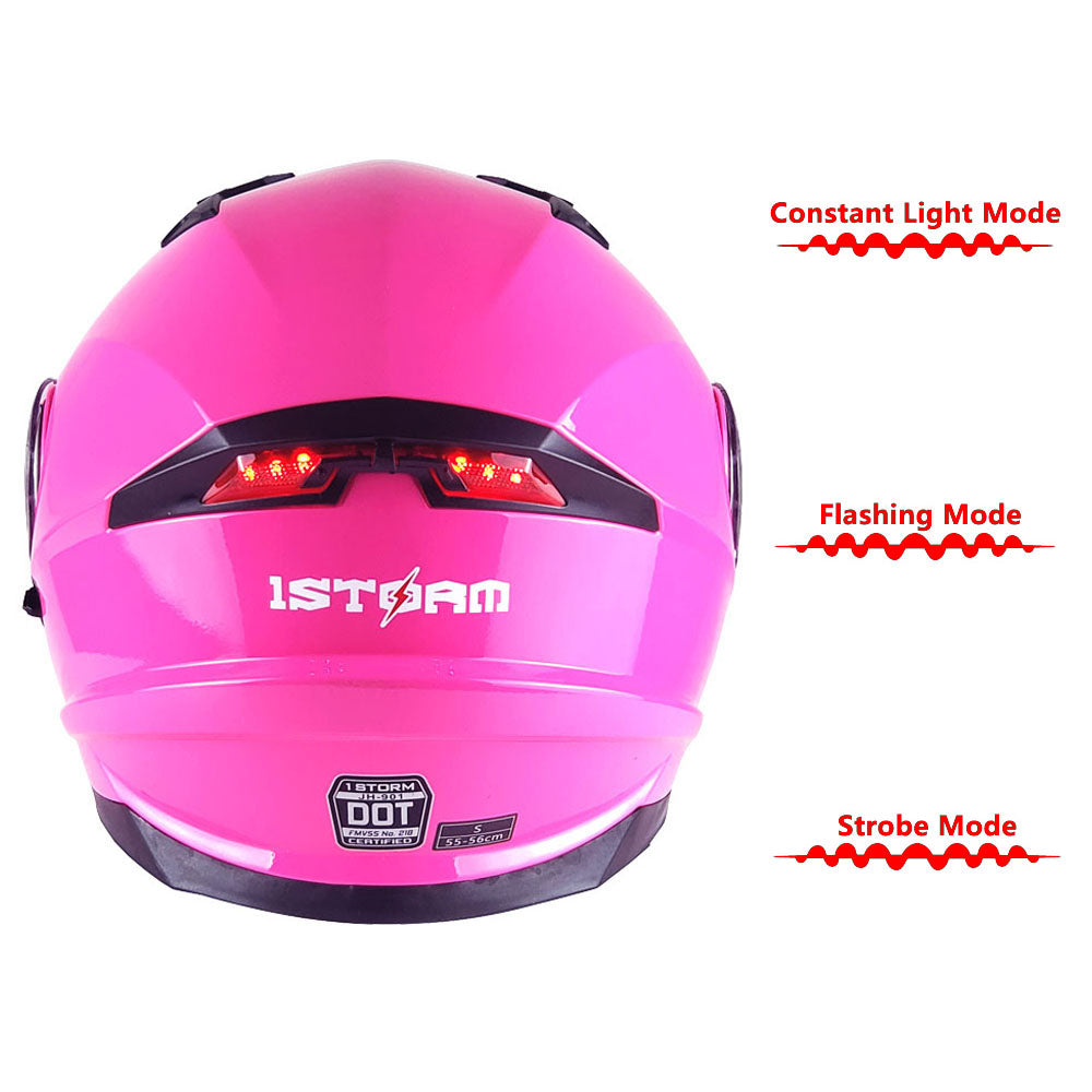 1Storm New Motorcycle Bike Modular Full Face Helmet Dual Visor Sun Shield with LED Tail Light + Motorcycle Bluetooth Headset: Modular901