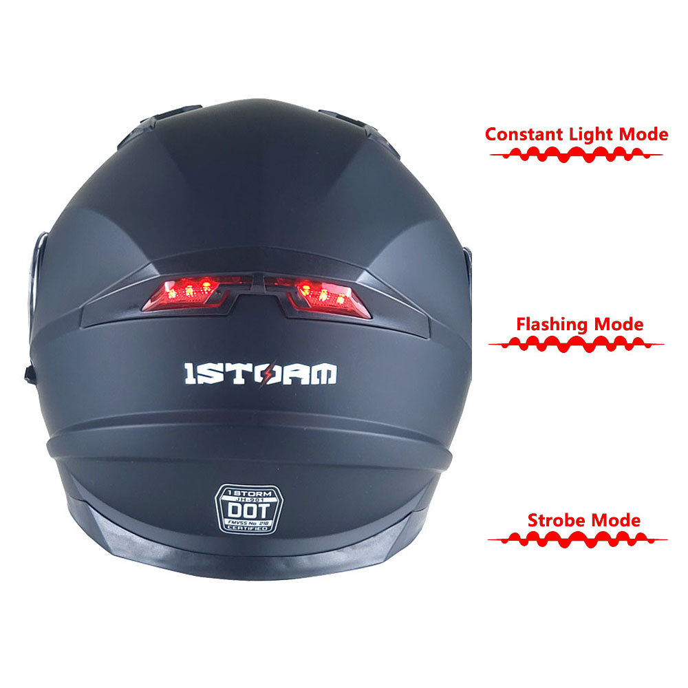 1Storm New Motorcycle Bike Modular Full Face Helmet Dual Visor Sun Shield with LED Tail Light + Motorcycle Bluetooth Headset: Modular901