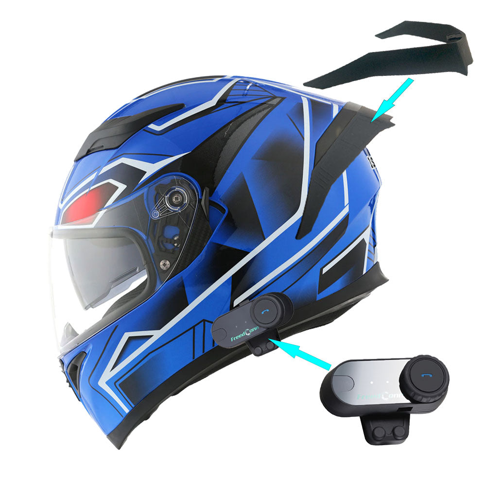 1Storm Motorcycle Full Face Flip up Dual Visor Helmet + Spoiler + Motorcycle Bluetooth Headset: HJK316