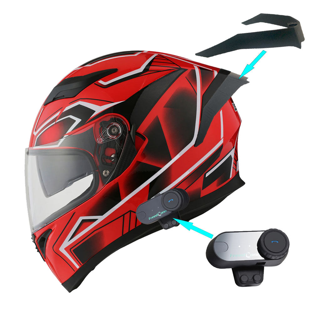 1Storm Motorcycle Full Face Flip up Dual Visor Helmet + Spoiler + Motorcycle Bluetooth Headset: HJK316