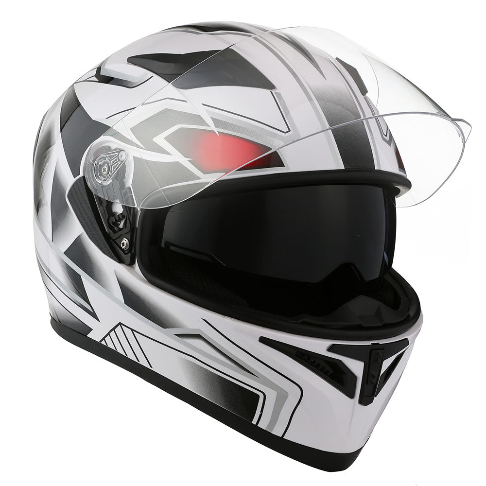 1Storm Motorcycle Full Face Flip up Dual Visor Helmet + Spoiler + Motorcycle Bluetooth Headset: HJK316