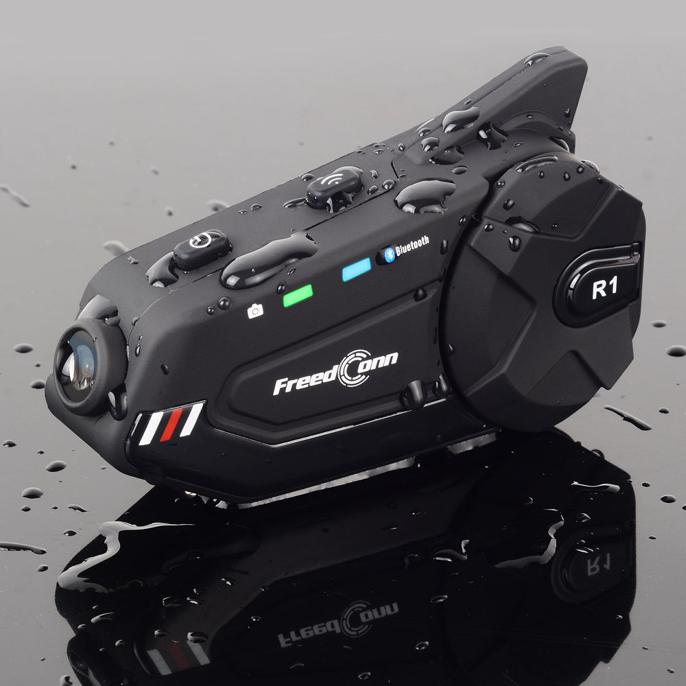 FreedConn Motocycle Helmet Waterproof Wireless Bluetooth Headset & 1080P Camera Recorder R1 Plus E/Dash Cam Camera/FM Radio/1000M Intercom/6 Riders Intercom/2 in 1 microphone;