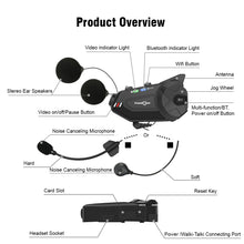 FreedConn Motocycle Helmet Waterproof Wireless Bluetooth Headset & 1080P Camera Recorder R1 Plus E/Dash Cam Camera/FM Radio/1000M Intercom/6 Riders Intercom/2 in 1 microphone;