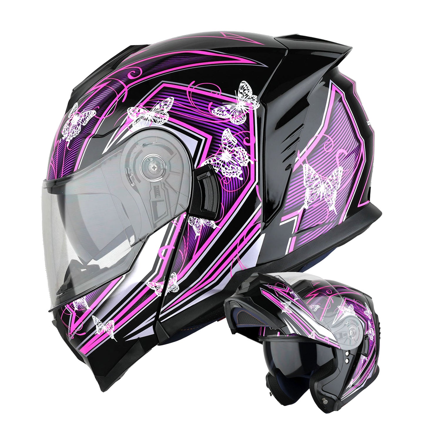 1Storm Motorcycle Street Bike Modular/Flip up Dual Visor Sun Shield Full Face Helmet: HJK920 Glossy Pink / S(55-56 cm 21.7/22.0 Inch )