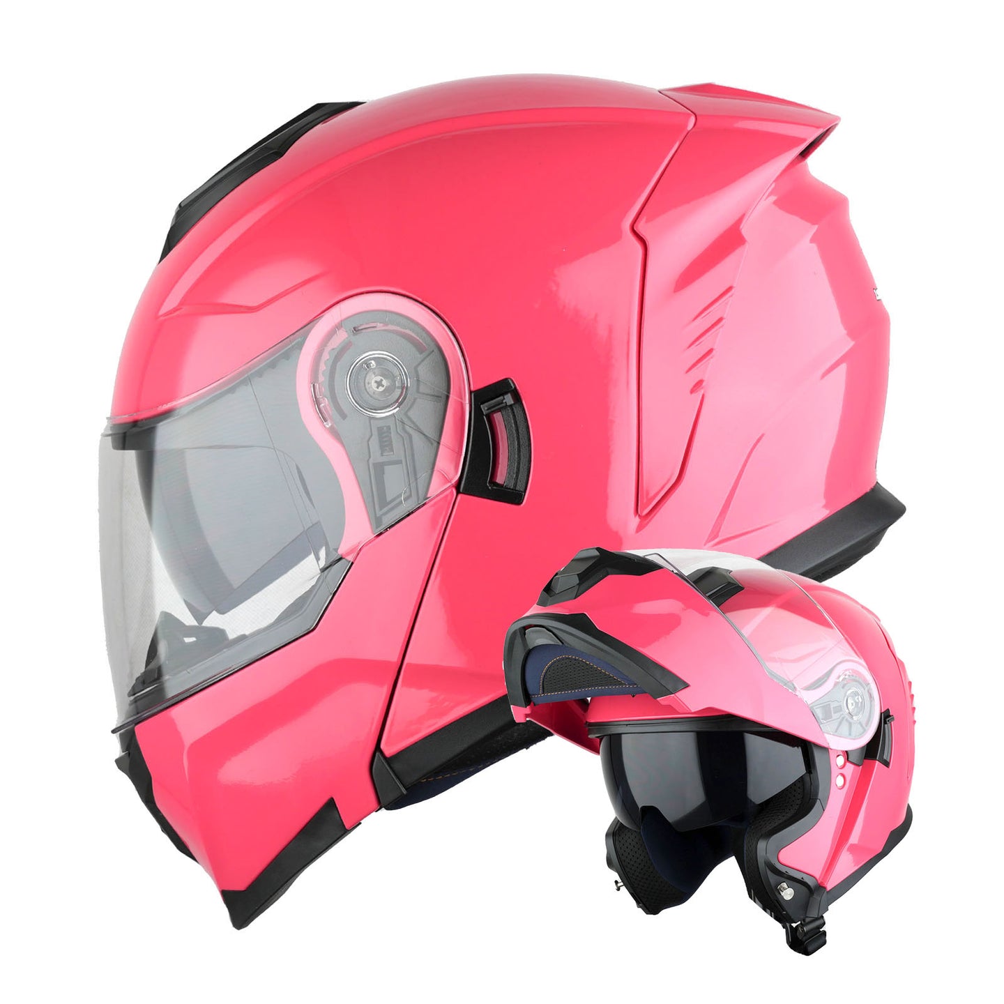 1Storm Motorcycle Street Bike Modular/Flip up Dual Visor Sun Shield Full Face Helmet: HJK920 Glossy Pink / S(55-56 cm 21.7/22.0 Inch )