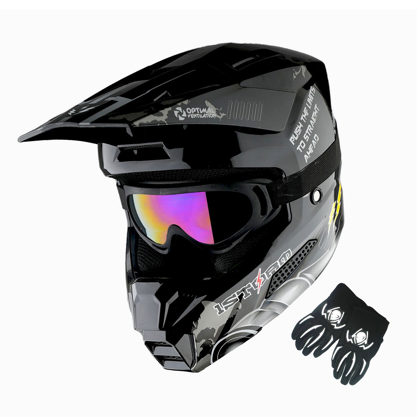 1Storm New Youth Kids BMX MX Bike Helmet Motocross Helmet Teenager T602 + Goggles + Gloves Bundle