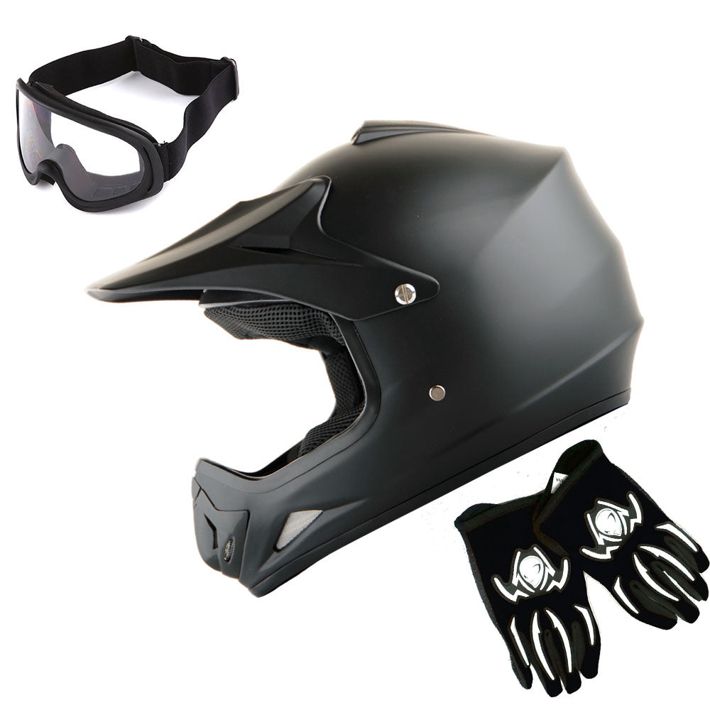 WOW Youth Kids Motocross BMX MX ATV Dirt Helmet HJOY + Goggles + MG Youth Glove Bundle