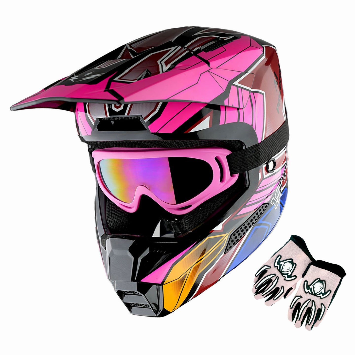 1Storm New Youth Kids BMX MX Bike Helmet Motocross Helmet Teenager T602 + Goggles + Gloves Bundle
