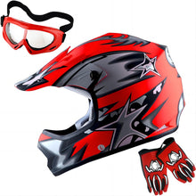 WOW Youth Motocross Helmet Kids Motorcycle Helmet HBOY + Goggles + MG Youth Glove Bundle