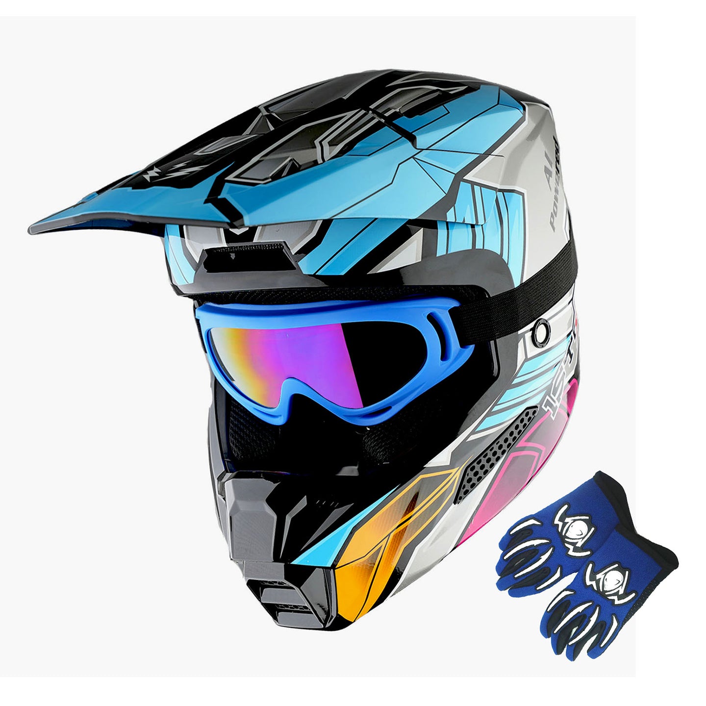 1Storm New Youth Kids BMX MX Bike Helmet Motocross Helmet Teenager T602 + Goggles + Gloves Bundle