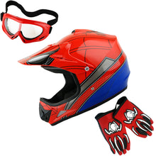 WOW Youth Kids Motocross BMX MX ATV Dirt Helmet HJOY + Goggles + MG Youth Glove Bundle
