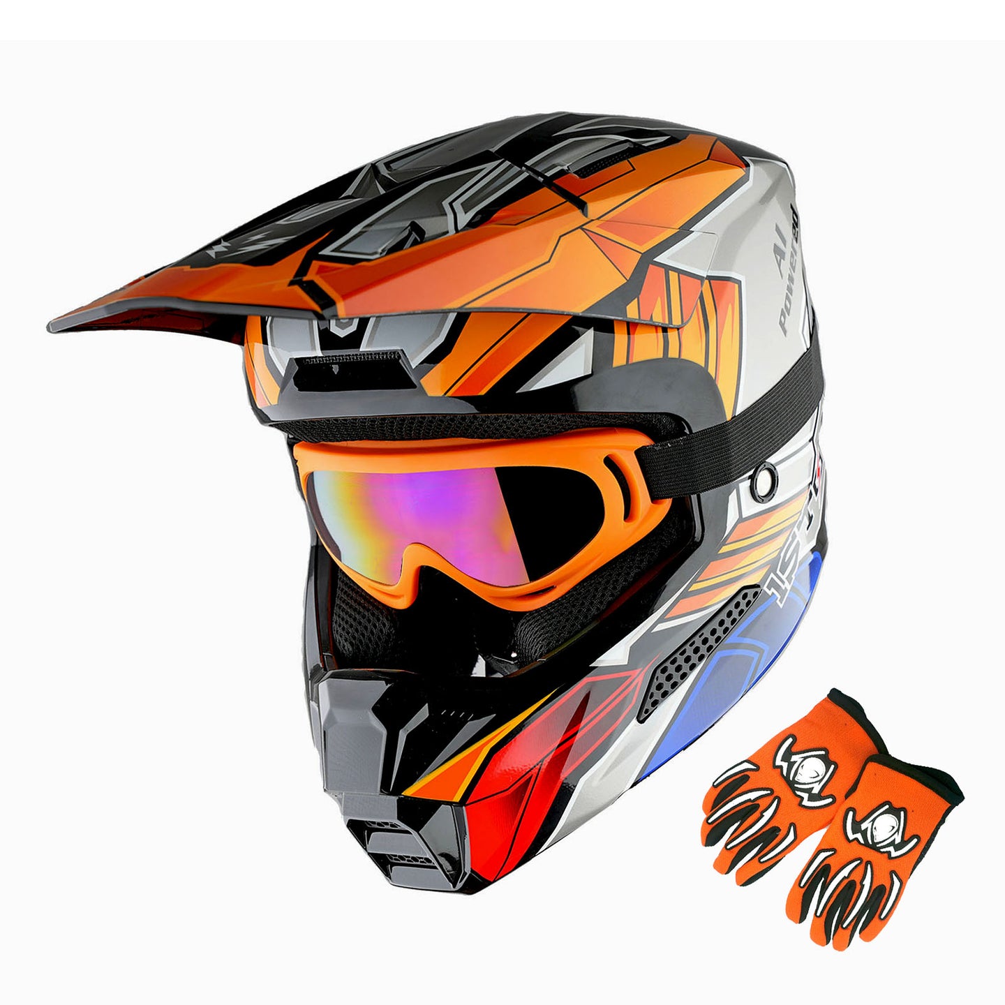 1Storm New Youth Kids BMX MX Bike Helmet Motocross Helmet Teenager T602 + Goggles + Gloves Bundle