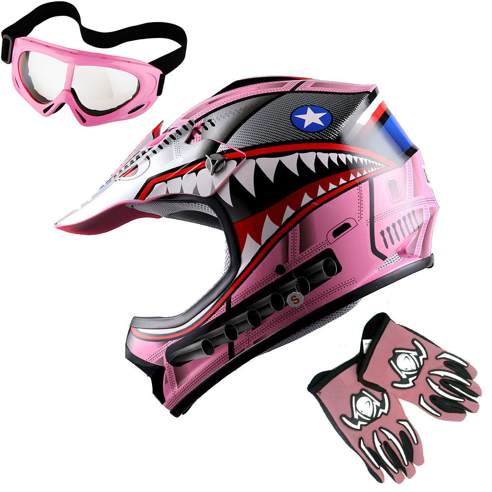 WOW Youth Motocross Helmet Kids Motorcycle Helmet HBOY + Goggles + MG Youth Glove Bundle