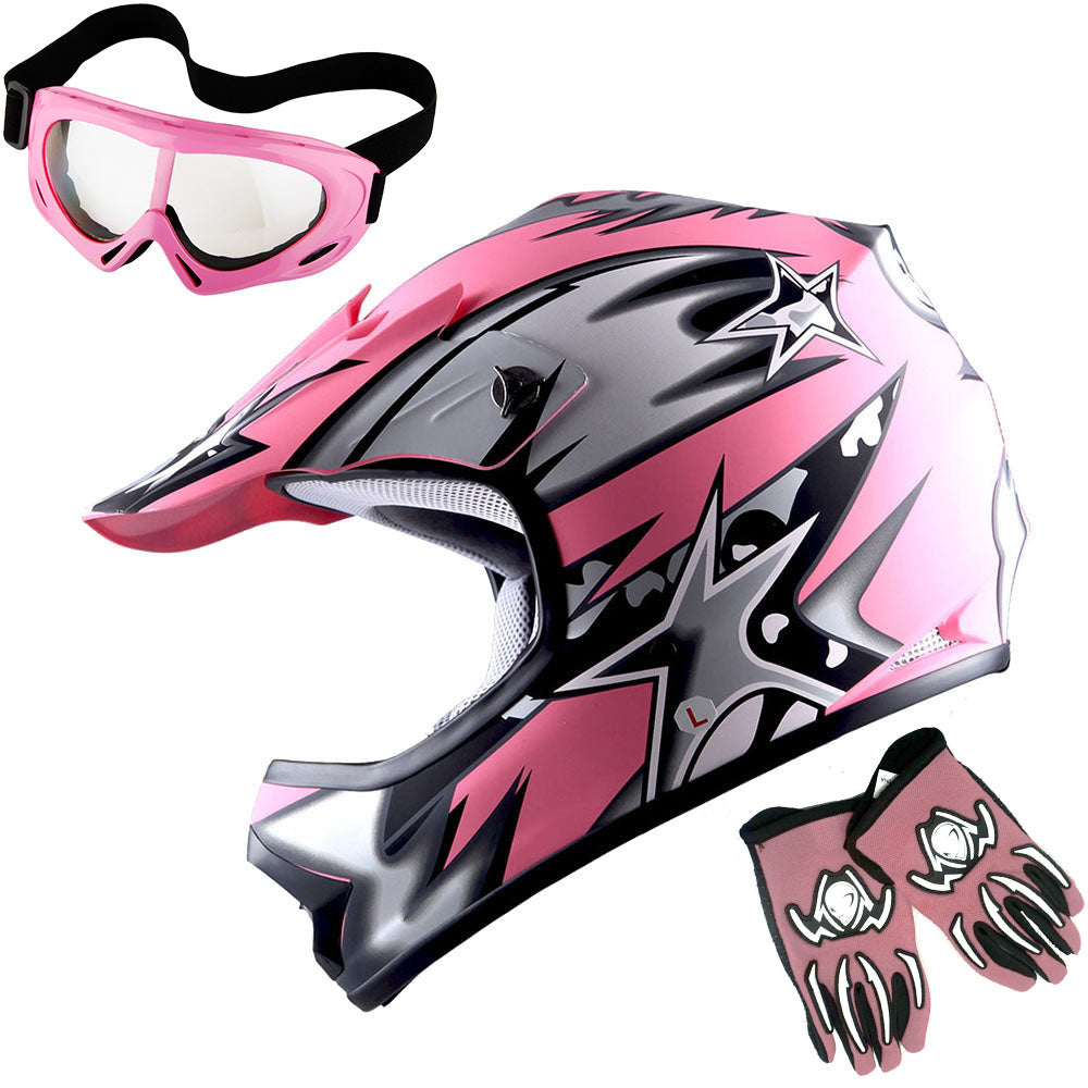 WOW Youth Motocross Helmet Kids Motorcycle Helmet HBOY + Goggles + MG Youth Glove Bundle