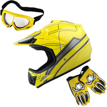 WOW Youth Kids Motocross BMX MX ATV Dirt Helmet HJOY + Goggles + MG Youth Glove Bundle