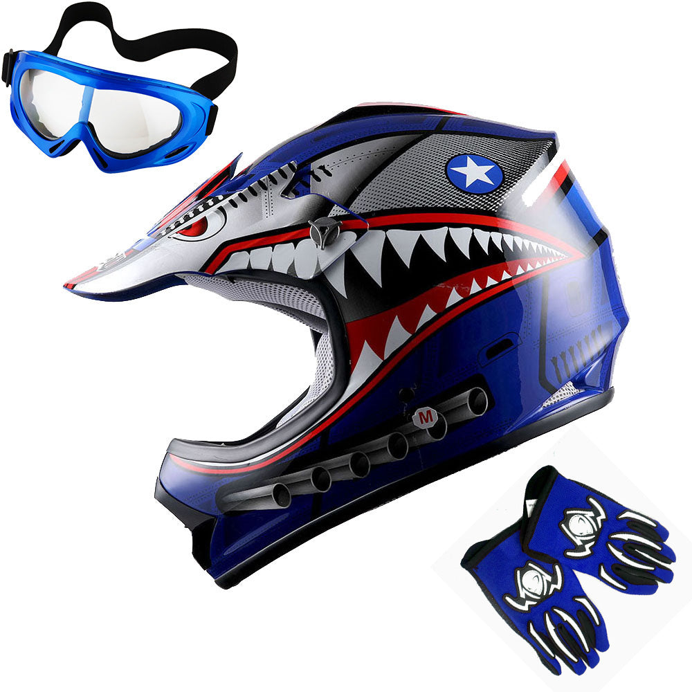 WOW Youth Motocross Helmet Kids Motorcycle Helmet HBOY + Goggles + MG Youth Glove Bundle
