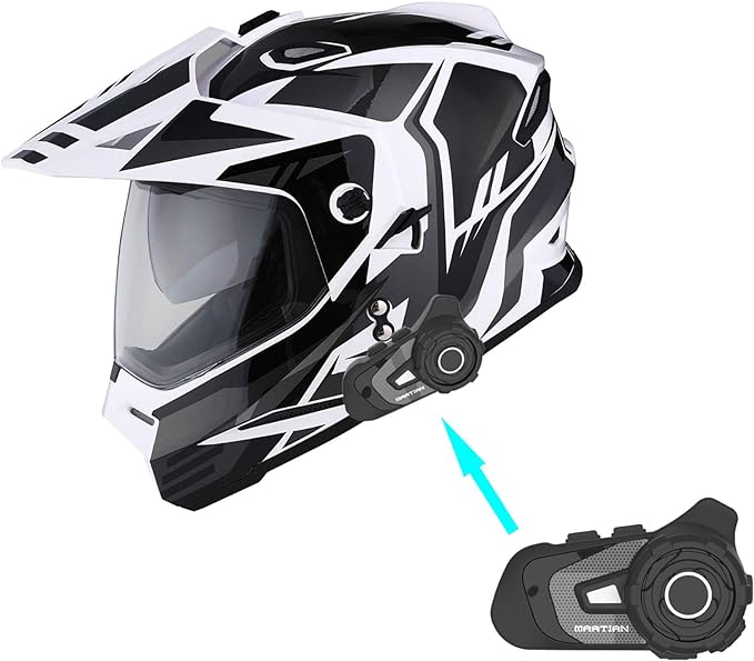 1Storm Youth Kids Dual Sport Dual Visor Motorcycle Motocross Off Road Full Face Helmet: Youth_HF802 + Motorcycle Bluetooth Headset
