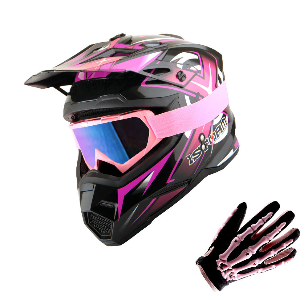 1Storm Youth Kids Motocross Helmet BMX MX Bike Helmet Teenager Racing Style Youth_HF801 + Goggles + Skeleton Glove Bundle