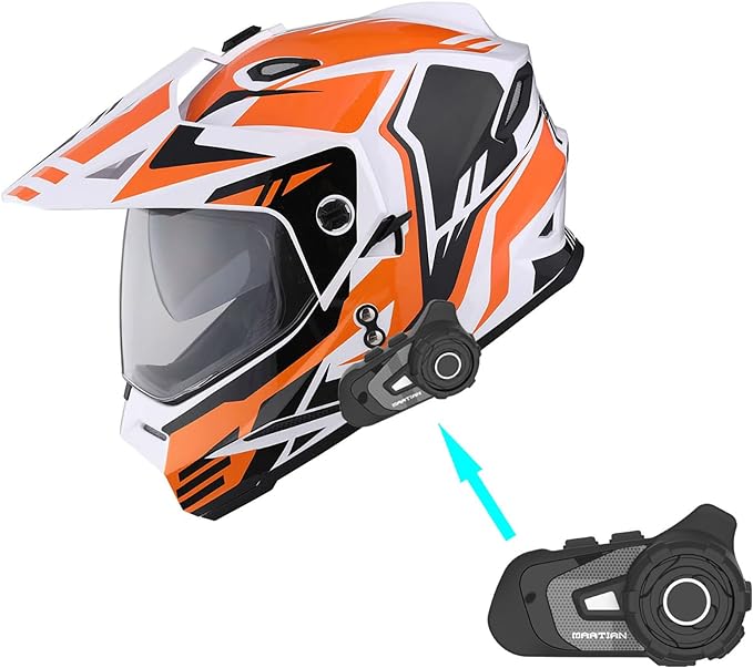 1Storm Youth Kids Dual Sport Dual Visor Motorcycle Motocross Off Road Full Face Helmet: Youth_HF802 + Motorcycle Bluetooth Headset