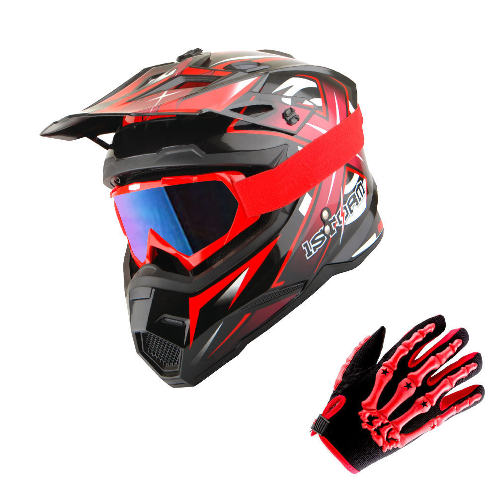 1Storm Youth Kids Motocross Helmet BMX MX Bike Helmet Teenager Racing Style Youth_HF801 + Goggles + Skeleton Glove Bundle