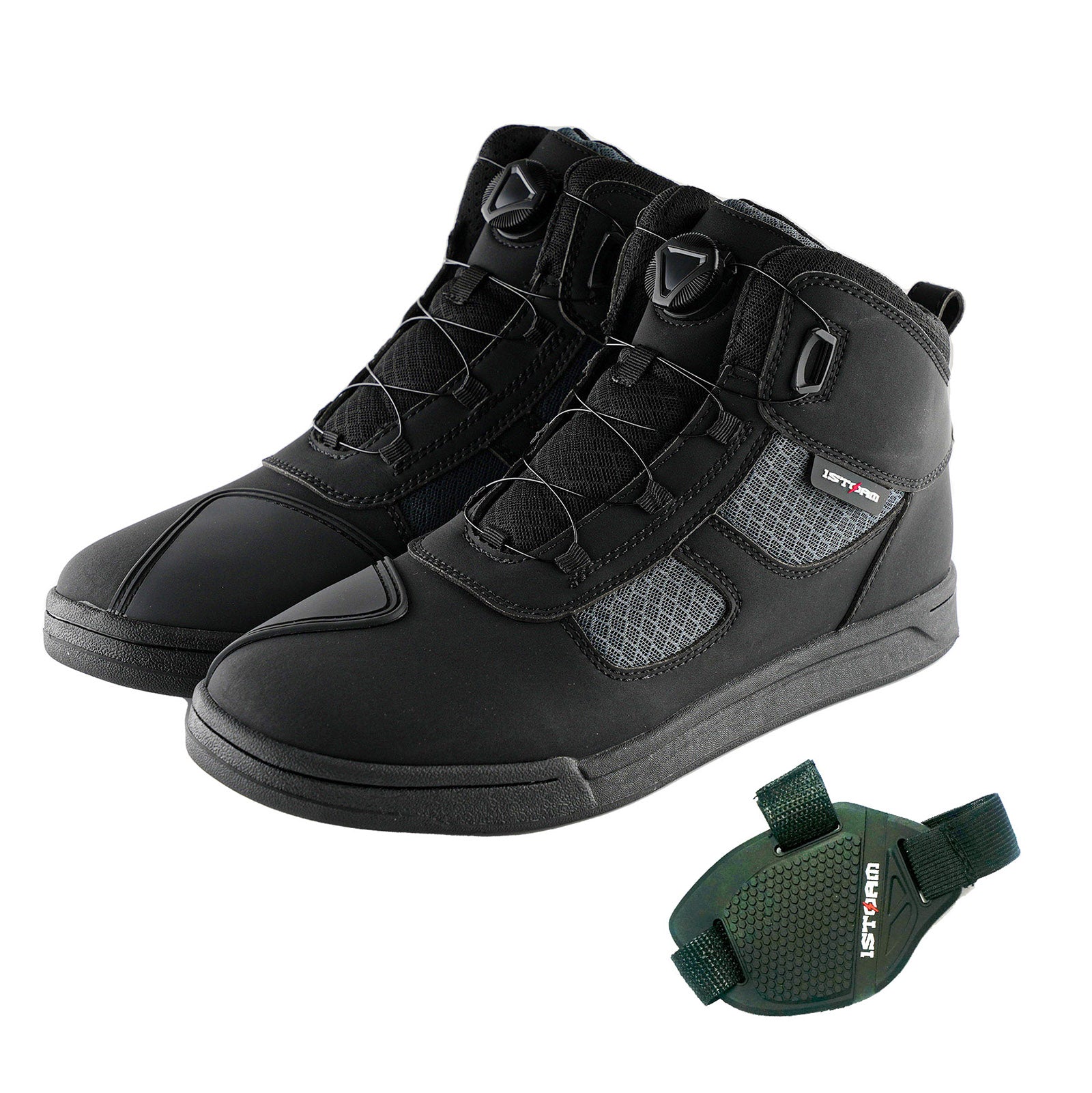 1Storm Men & Women Motorcycle Boots Micro Fiber Leather Street bike Casual Anti-Slip + Extra Gear Shift Boots Protector BT-HW-009 Black Gray / US 9.5