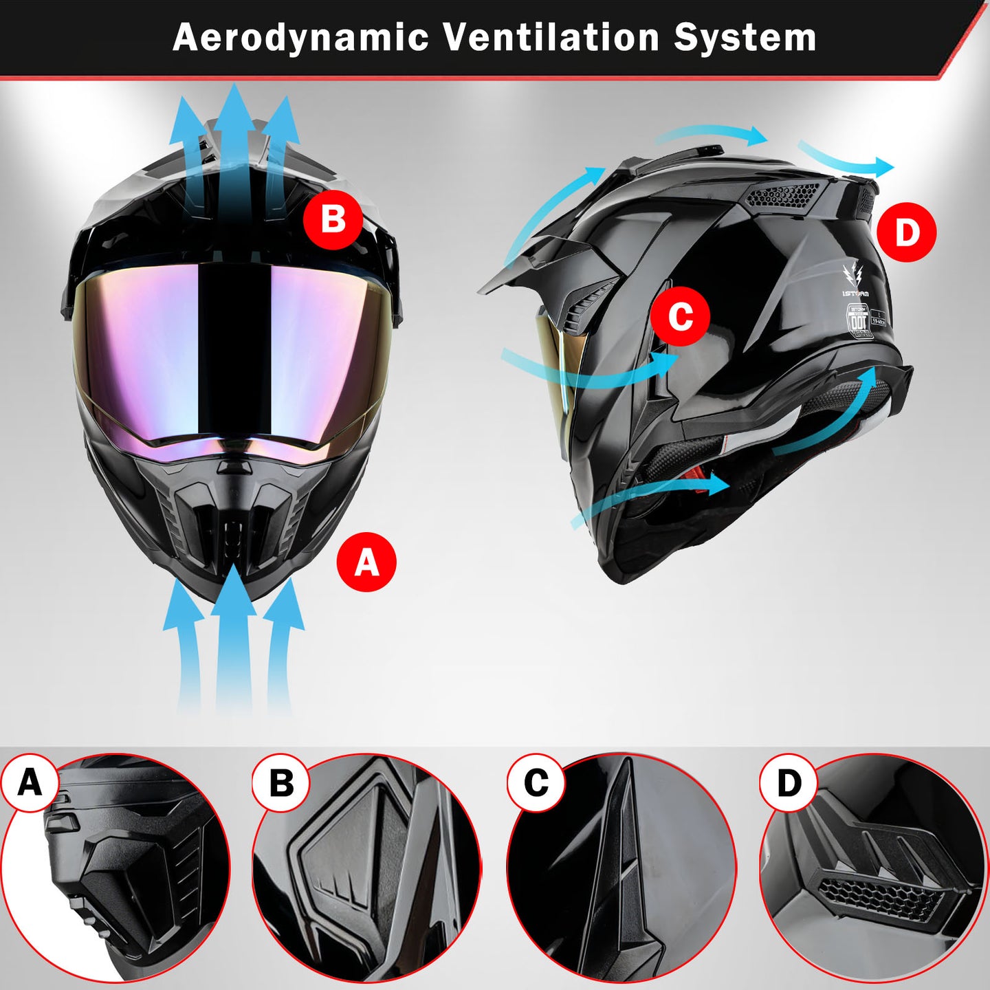 1Storm New Motorcycle Motocross Helmet Dual Sport Off Road Full Face Helmet DS008