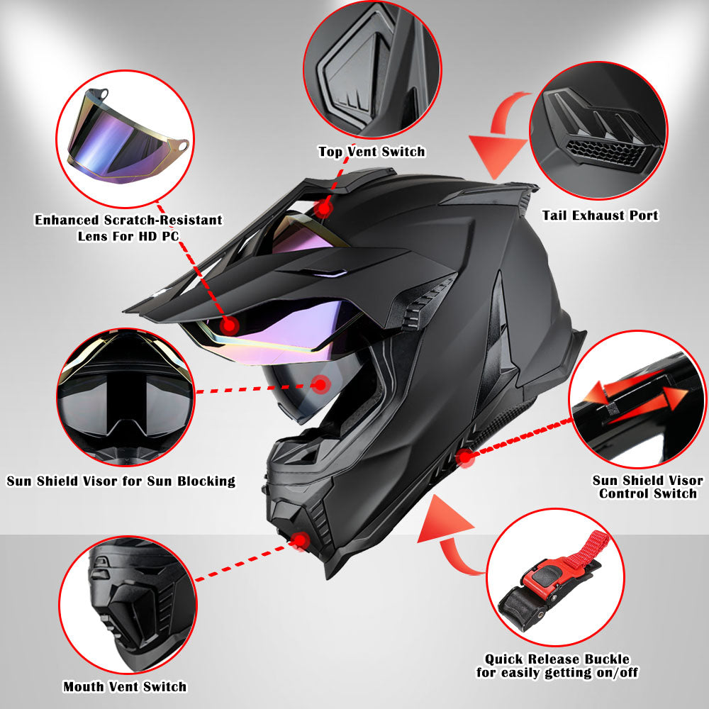 1Storm New Motorcycle Motocross Helmet Dual Sport Off Road Full Face Helmet DS008