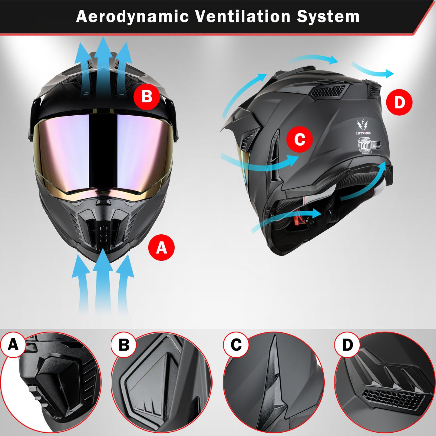 1Storm New Motorcycle Motocross Helmet Dual Sport Off Road Full Face Helmet DS008