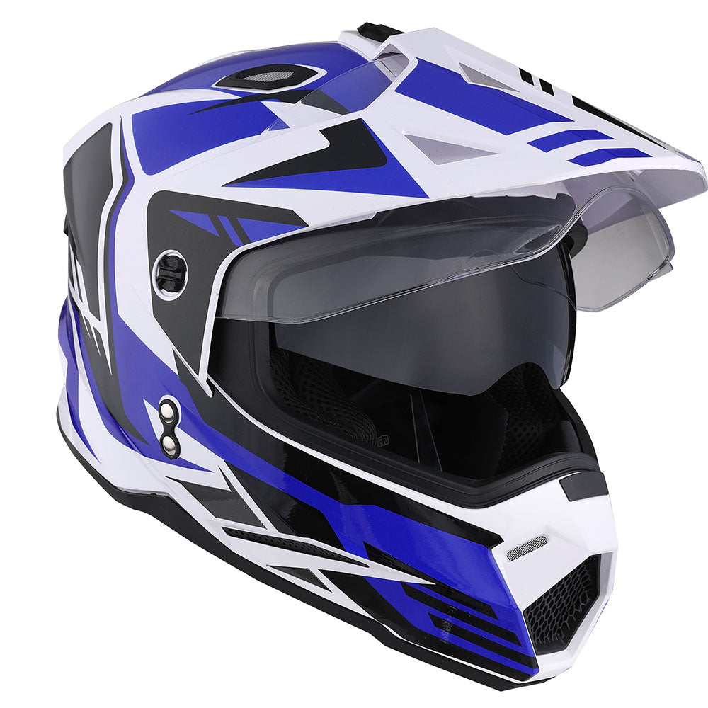 1Storm Youth Kids Dual Sport Dual Visor Motorcycle Motocross Off Road Full Face Helmet: Youth_HF802 + Motorcycle Bluetooth Headset