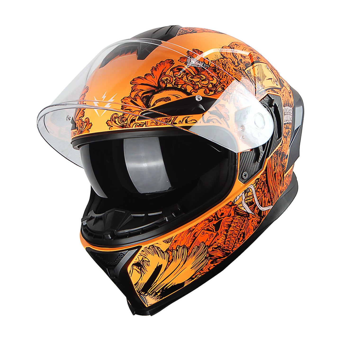 etymotic hf5 motorcycle helmet 1Storm Motorcycle Full Face Helmet Dual Visor: HJAH15 Ghost Orange / XL( 59-60 cm 23.2/23.4 Inch )